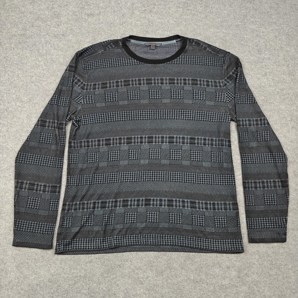 John Varvatos Sweater Mens XL Gray Viscose Blend Geometric Knit Pullover
